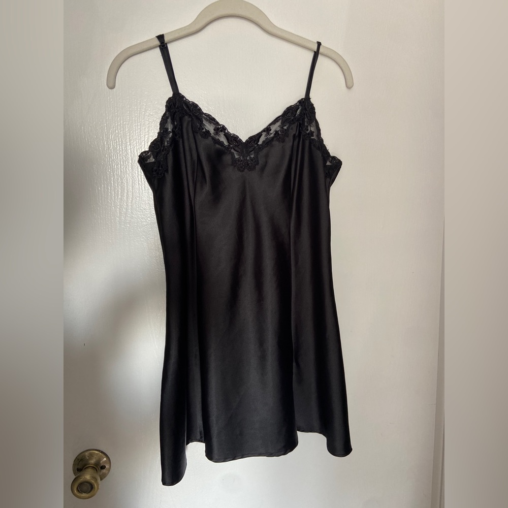 Victorias Secret black silky and lace slip dress